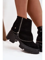 Kožené dámské kotníkové boty s obráceným lemem Maciejka 07145-01 Černé