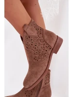 Dámské perforované kotníkové boty na nízkém podpatku S.Barski HY61-8026 Hnědé