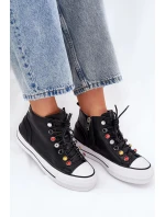 Dámské vysoké kožené trampky – černé