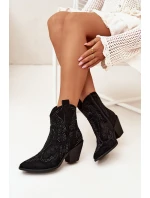 Dámské kotníkové boty Lelira kovbojky se zdobením – černé