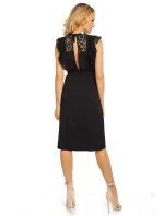 Dámské šaty s krajkovým rukávem středně dlouhé černé - Černá - Elli White Dámské šaty s krajkovým rukávem středně dlouhé černé - Černá - Elli White