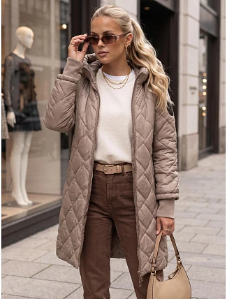 Dlouhá dámská prošívaná přechodová bunda, béžová, FashionStreet TY5866