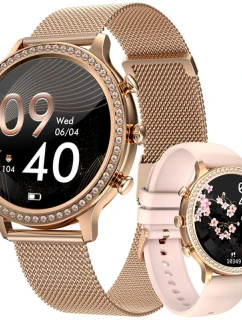 Dámské chytré hodinky VELTORI VT310-1 Zlatý náramek + růžový silikonový řemínek