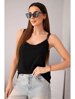 Dámská halenka na ramínkách s krajkovým zakončením černá Dámská halenka na ramínkách s krajkovým zakončením černá