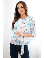 Dámská halenka s květinovým vzorem a vázáním dole mentolová