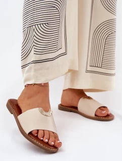 Dámské Pantofle Eko Kůže S Dekorativními Detaily Béžové Mevith