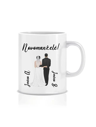 Personalizovaný klasický bílý keramický hrníček 300 ml se svatebním párem Personalizovaný klasický bílý keramický hrníček 300 ml se svatebním párem