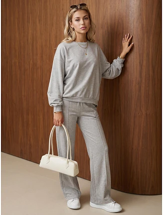Dámská tepláková souprava se širokými kalhotami, šedá, FashionStreet AY1228 Dámská tepláková souprava se širokými kalhotami, šedá, FashionStreet AY1228