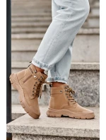 Ocieplené semišové dámské botky traperky béžové Jailina