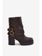 Dámské Botky Na Podpatku S Přezkami Čokoládové Marena