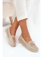 Dámské mokasíny s perforovaným vzorem a šněrováním Mirisa – béžové