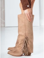 Dámské semišové boho khaki boty FashionStreet ZY1305