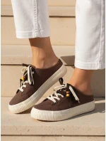 Dámské tenisky na platformě s ozdobnými korálky cappuccino ZY1409