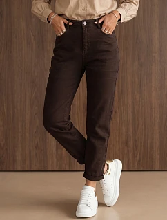 Dámské džíny s vysokým pasem, střih mom fit, hnědé, FashionStreet UY3236