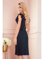 396-3 LAYLA Plisované šaty s páskem - BOTTLE GREEN