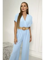 Kombinéza s ozdobným páskem v pase modrá Kombinéza s ozdobným páskem v pase modrá