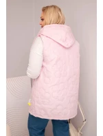 Dámská vesta Plus Size s kapucí a květinovým prošíváním cukrová růžová