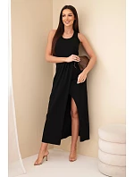 Dámské bavlněné midi šaty bez rukávů s řasením černá