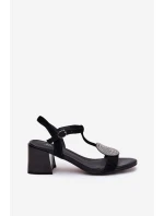 Kožené Sandály Na Podpatku S Ozdobou D&A JC51-842 Černé