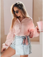 Dámské oversize mušelínové tričko MUSLINEA růžové FashionStreet DY0477