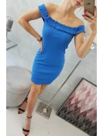 Chrpově modré volánkové šaty s pruhy