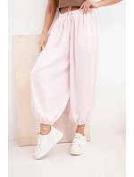 Dámské široké kalhoty s gumou v pase a šňůrkou ve stylu aladinek bonbónově růžová