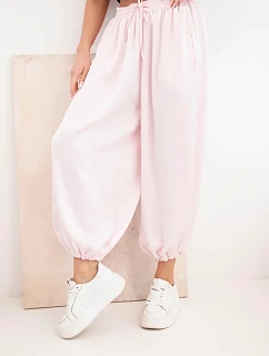 Dámské široké kalhoty s gumou v pase a šňůrkou ve stylu aladinek bonbónově růžová