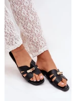 Ploché Dámské Pantofle S Páskem A Zlatým Detalem Černé Kerenza