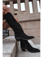 Dámské zateplené kozačky kovbojky na podpatku Esmira – černé, eko semiš Dámské zateplené kozačky kovbojky na podpatku Esmira – černé, eko semiš