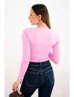 Dámská blůza s výstřihem do V a dlouhým rukávem cukrová růžová