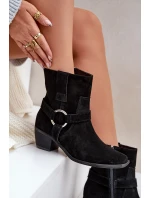 Botičky Z Přírodní Semiše Na Podpatku Černé Zazoo 3444/2