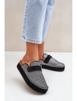Dámské pantofle zdobené zirkony na platformě černé Deorani