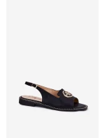 Dámské Sandály Na Plochém Podpatku S Ozdobou S.Barski KV51-002 Černé