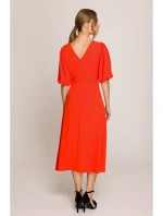 S399 Šaty s puff rukávy - korálová barva
