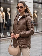 Dámská prošívaná přechodová bunda s kapucí, hnědá, FashionStreet TY5800 Dámská prošívaná přechodová bunda s kapucí, hnědá, FashionStreet TY5800