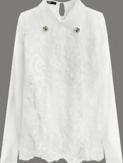 Elegantní halenka v barvě ecru s límečkem (8522/1)