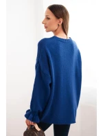 Dámský svetr s příměsí mohéru a vlny volného střihu chabrový