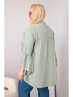 Dámská viskózová halenka Plus Size s volánovým rukávem a výstřihem do V khaki Dámská viskózová halenka Plus Size s volánovým rukávem a výstřihem do V khaki