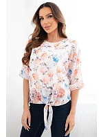 Dámská květinová halenka se zavazováním dole oranžová