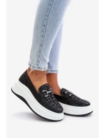 Kožené Dámské Mokasíny Na Platformě S Dekorací Černé Vinceza 89105