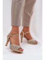 Sandály Na Podpatku Se Zdobením A Leskem D&A MR1038-33 Zlaté