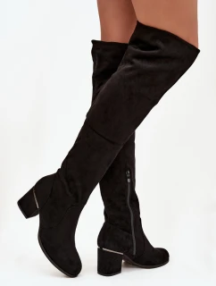 Dámské vysoké boty na podpatku z eko semiše černé Zaretta
