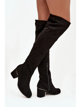 Dámské vysoké boty na podpatku z eko semiše černé Zaretta