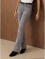 Dámské džíny s vysokým pasem a páskem, střih bootcut, šedé, FashionStreet UY3178 Dámské džíny s vysokým pasem a páskem, střih bootcut, šedé, FashionStreet UY3178