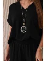 Komplet s náhrdelníkem halenka + kalhoty černý