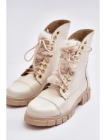 Kožené Dámské Botky S Kožešinou Jasnobežové Lewski 3296 Kožené Dámské Botky S Kožešinou Jasnobežové Lewski 3296