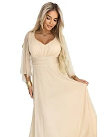 Dlouhé lehké třpytivé šaty 655-4  béžové - Numoco