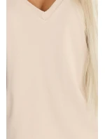 665-3 Dámská bavlněná halenka s výstřihem do V a krátkými rukávy - béžová