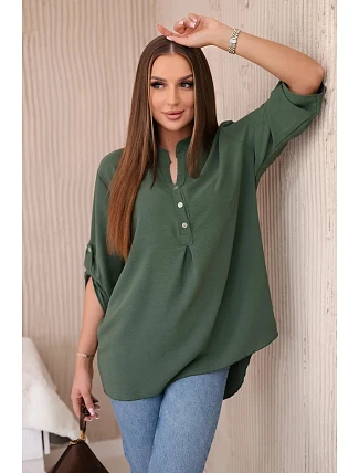 Halenka s prodlouženým zadním dílem khaki