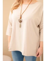Dámská bavlněná blůza Plus Size asymetrická s náhrdelníkem béžová